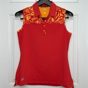 Adidas Golf Sleeveless Polo Top Size Medium Orange and Yellow Design